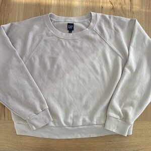 GAP Women Beige Ombré Oversized Cropped Crewneck Sweatshirt Size Large